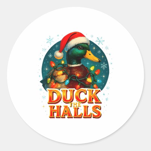 Duck The Halls Funny Christmas Lights Hunting Seas Ronde Sticker (Voorkant)
