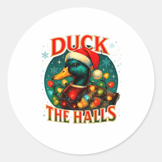 Duck The Halls Funny Christmas Lights Hunting Seas Ronde Sticker (Voorkant)