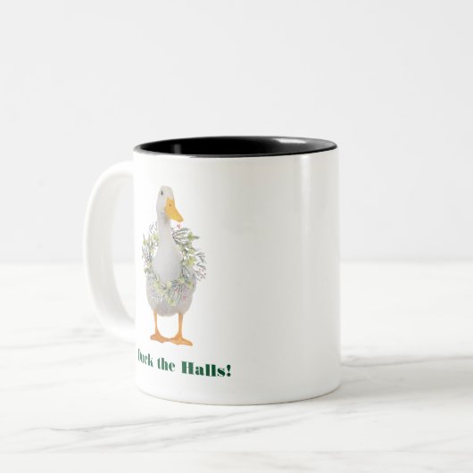 Duck the Halls White Kerstmis Duck Tweekleurige Koffiemok (Voorkant links)