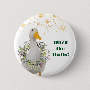 Duck the Halls White Kerstmis Ronde Button 5,7 Cm