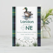 Duck Thema 1e Verjaardag Jager groen plaid Kaart (Staand voorkant)