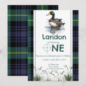 Duck Thema 1e Verjaardag Jager groen plaid Kaart (Voorkant / Achterkant)