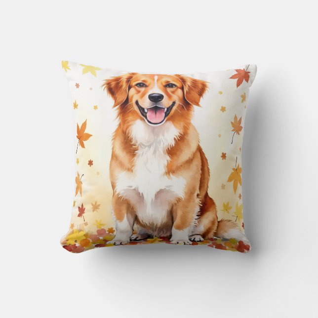 Duck Tolling Retriever Aquarel Herfstblad Kunst Kussen (Voorkant)