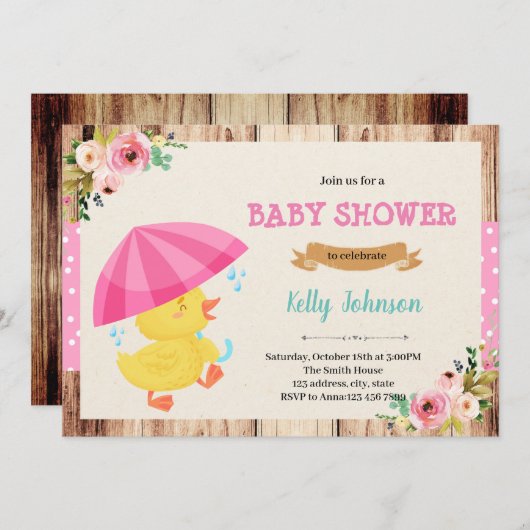 Duck umbrella shower invitation kaart (Voorkant / Achterkant)