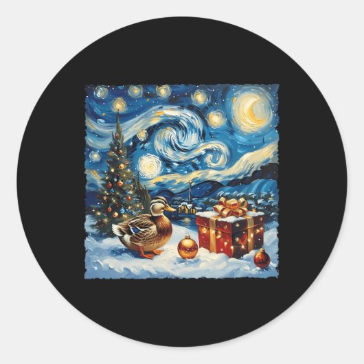 Duck Van Gogh Style Sterrennacht Kerstwinter Ronde Sticker (Voorkant)