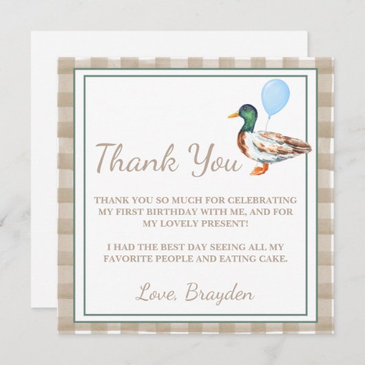 Duck verjaardag bedankkaart (Voorkant / Achterkant)