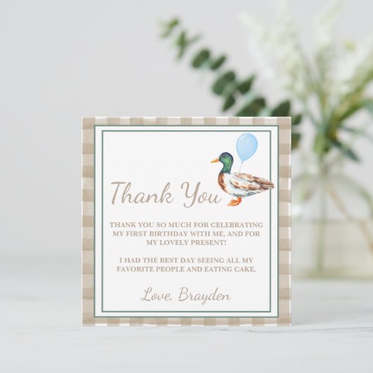 Duck verjaardag bedankkaart (Staand voorkant)