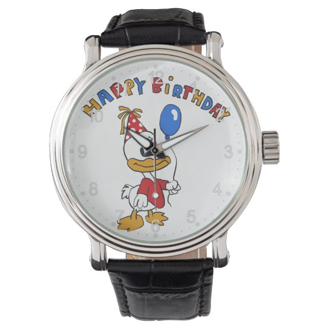 Duck verjaardagscartoon | achtergrondkleur kiezen horloge (Voorkant)