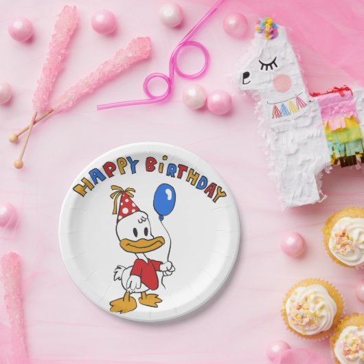 Duck verjaardagscartoon | achtergrondkleur kiezen papieren bordje (Feest)
