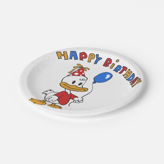 Duck verjaardagscartoon | achtergrondkleur kiezen papieren bordje (Gekanteld)