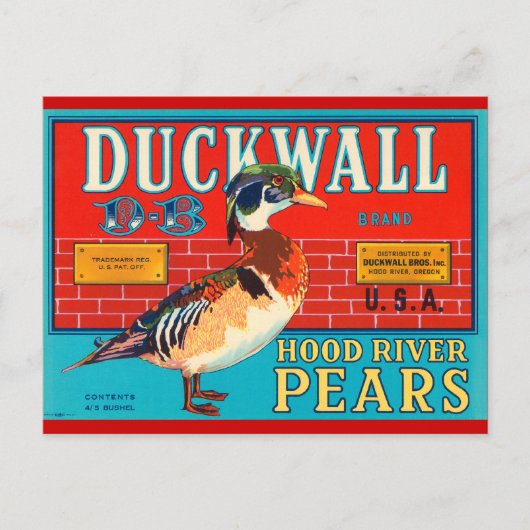 Duck Wall Hood River Pears  reclame Briefkaart (Voorkant)