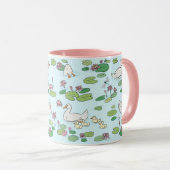 Duck Waterlily Pads 11 oz. Roze, blauwe keramische Mok (Voorkant rechts)
