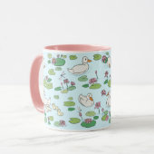 Duck Waterlily Pads 11 oz. Roze, blauwe keramische Mok (Voorkant links)