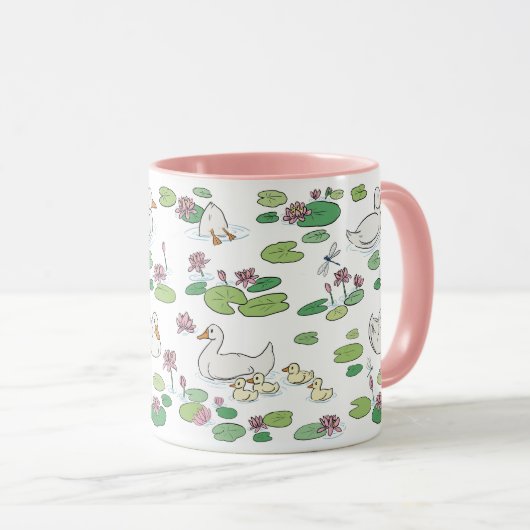 Duck Waterlily Pads 11 oz. Roze, witte keramische  Mok (Voorkant rechts)