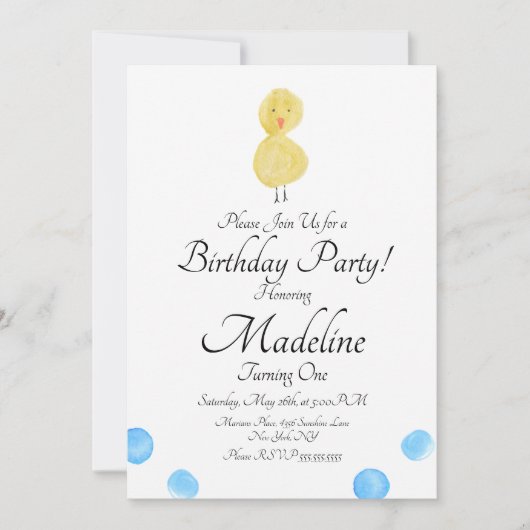 Duck Waterverf Painted First Birthday Party Kaart (Voorkant)