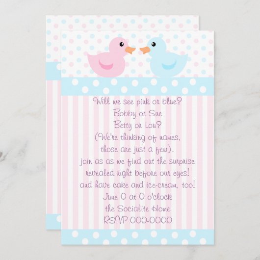 Duckies van roze en blauw kaart (Voorkant / Achterkant)