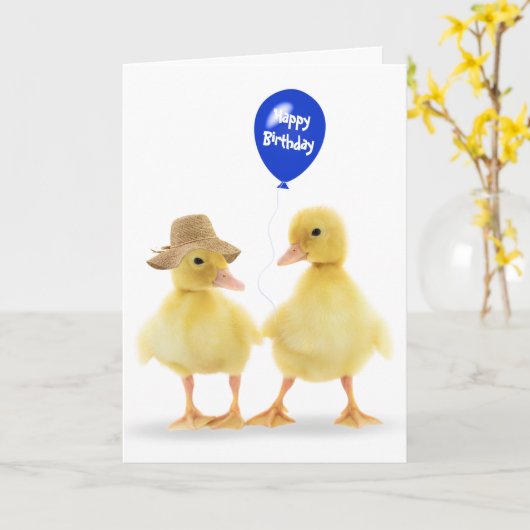 Duckings and Balloon Birthday Kaart (Gele Bloem)
