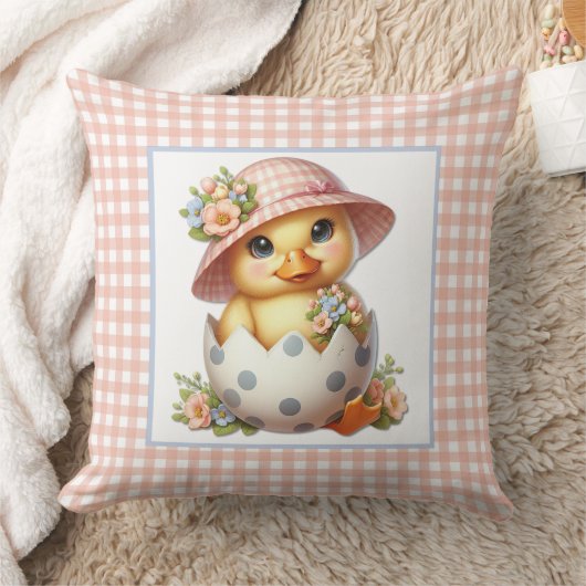 Duckling Chick in Easter Egg on Pink Gingham Plaid Kussen (Deken)