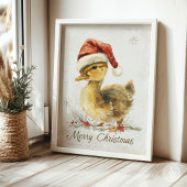 Duckling Christmas Wenskaart Duck in Santa Hat Poster