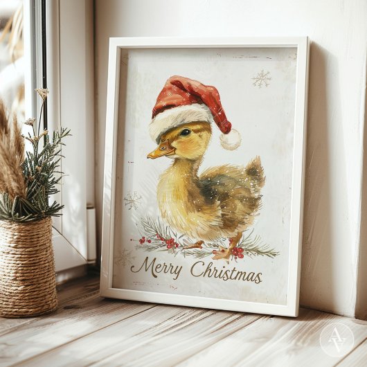 Duckling Christmas Wenskaart Duck in Santa Hat Poster