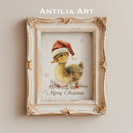 Duckling Christmas Wenskaart Duck in Santa Hat Poster