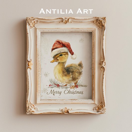 Duckling Christmas Wenskaart Duck in Santa Hat Poster