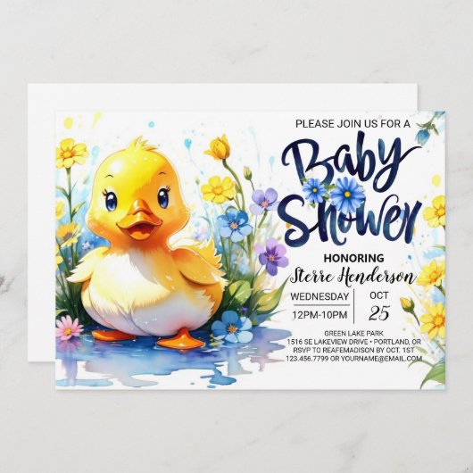 Duckling Custom Baby shower Kaart (Voorkant / Achterkant)