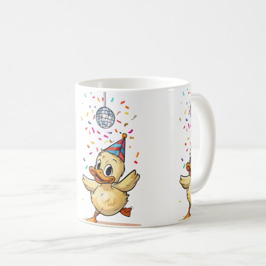 Duckling dansen onder discobal met Confetti Koffiemok (Voorkant rechts)