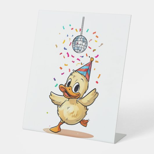 Duckling dansen onder discobal met Confetti Reclamebord Met Voetstuk (Voorkant)