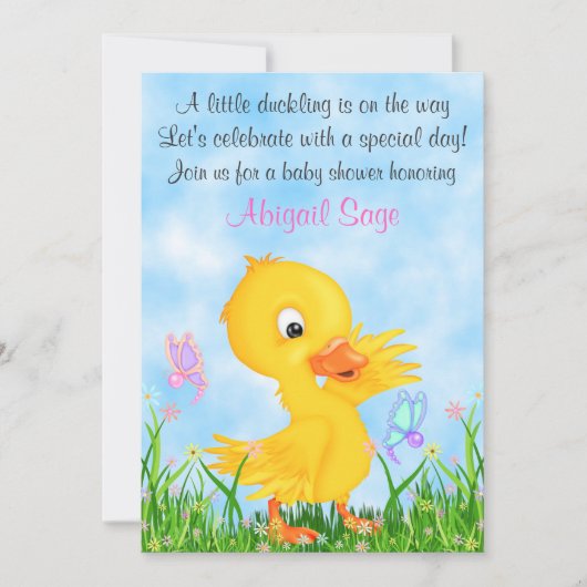 Duckling en Vlinders Baby shower Nodig Meisjes uit Kaart (Voorkant)