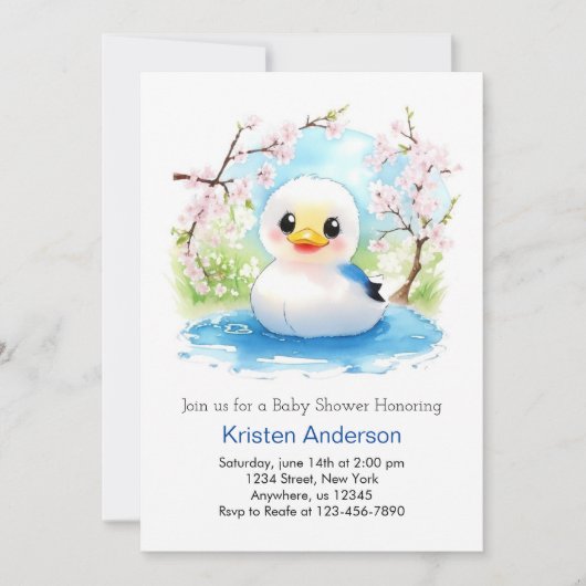 Duckling Enchanted Waterverf Boy Baby shower Kaart (Voorkant)