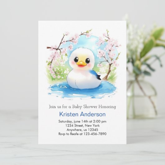 Duckling Enchanted Waterverf Boy Baby shower Kaart (Staand voorkant)