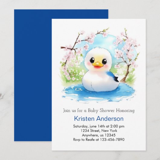 Duckling Enchanted Waterverf Boy Baby shower Kaart (Voorkant / Achterkant)