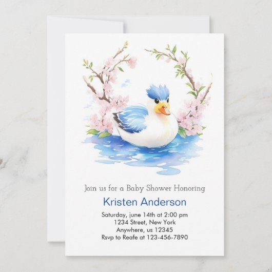 Duckling Enchanted Waterverf Boy Baby shower Kaart (Voorkant)