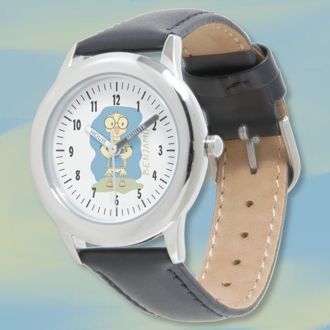 Duckling met Boek Gepersonaliseerde Kind Watch Horloge (Cute gender neutral kid watch with a duckling . Personalize it with child's name . )