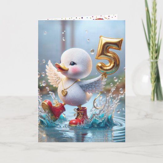 Duckling met gouden verjaardagsballon kaart (Voorkant)