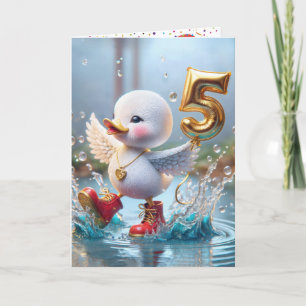 Duckling met gouden verjaardagsballon kaart