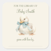 Duckling met lint Baby shower Boek Bord Vierkante Sticker (Voorkant)