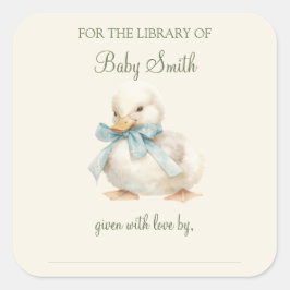 Duckling met lint Baby shower Boek Bord Vierkante Sticker