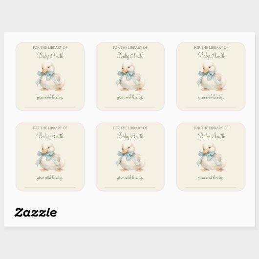 Duckling met lint Baby shower Boek Bord Vierkante Sticker (Vel)