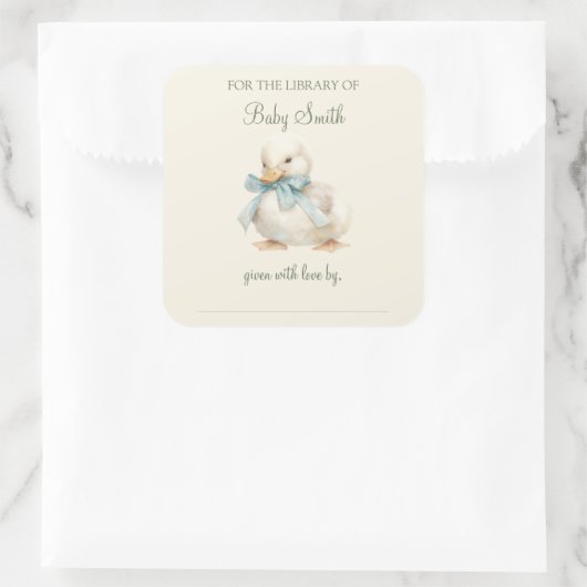 Duckling met lint Baby shower Boek Bord Vierkante Sticker (Tas)