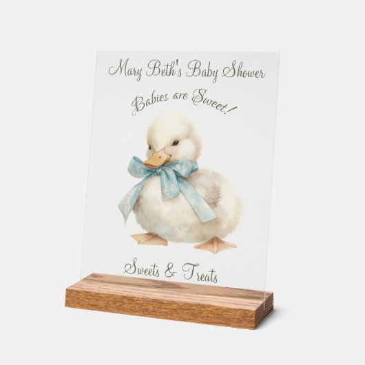 Duckling met lint Baby shower snoep & lekkernijen Acryl Bord (Hoek)