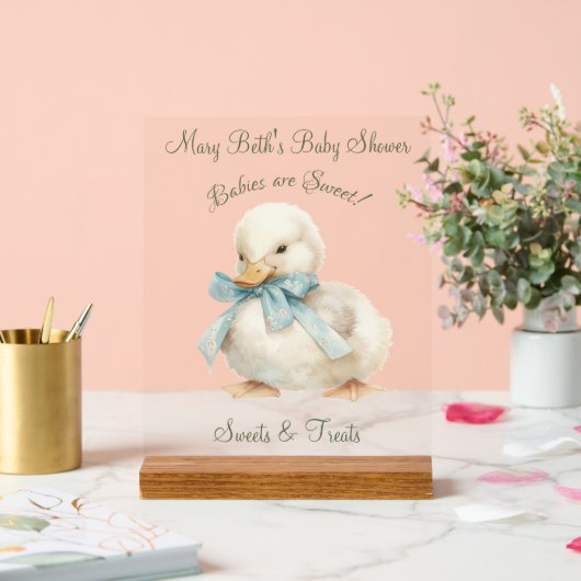 Duckling met lint Baby shower snoep & lekkernijen Acryl Bord (Huwelijk)