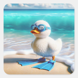 Duckling met scubaduiker vierkante sticker