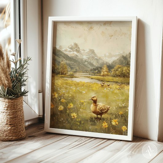 Duckling Mountain Meadow Landschap  Natuur Poster