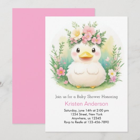 Duckling Sunshine Celebration: Meisje Baby shower Kaart (Voorkant / Achterkant)