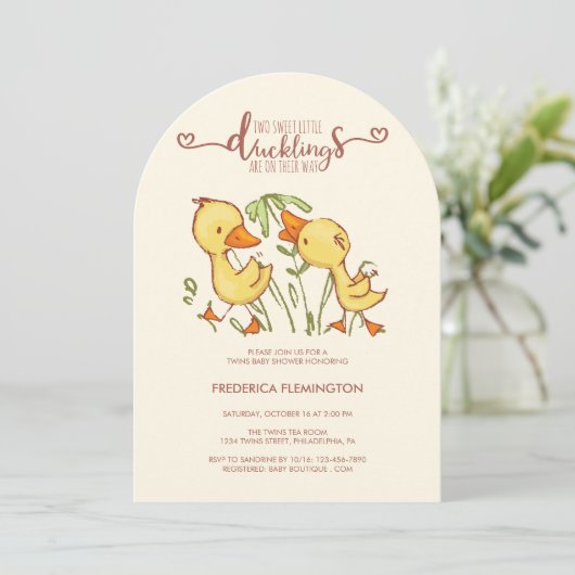 Duckling Twins Baby shower uitnodiging (Staand voorkant)