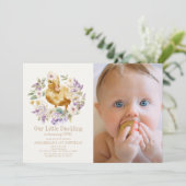 Duckling Waterverf Bloemen Meisje 1e Verjaardag Fo Kaart (Staand voorkant)