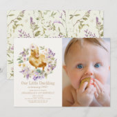 Duckling Waterverf Bloemen Meisje 1e Verjaardag Fo Kaart (Voorkant / Achterkant)