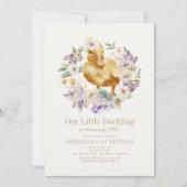 Duckling Waterverf Bloemen Meisje 1e Verjaardag Kaart (Voorkant)